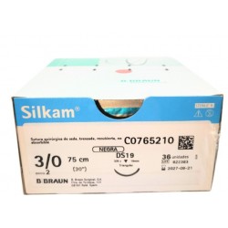 Sutura Silkam black 3/0 (2) 75 cm DS19 DDP no absorbible Caja: 36 Uds Ref:  C0765210
